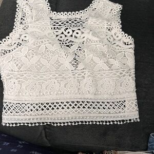 Guess White Lace Crop Top